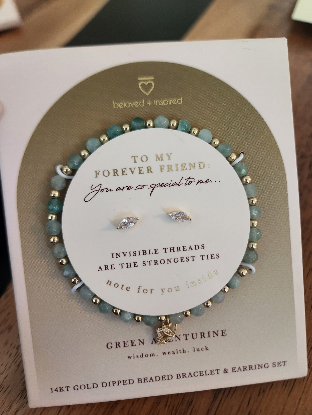 BELOVED + INSPIRED GREEN AVENTURINE 14KT GOLD DIPPED FOREVER FRIEND BRACELET SET - Picture 4 of 5